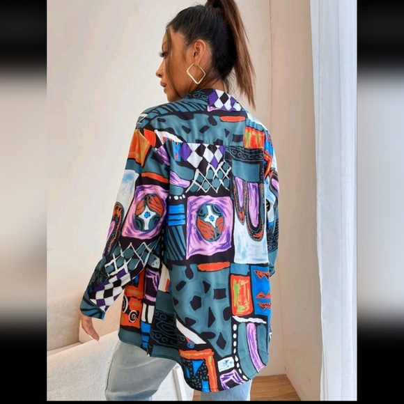 Oversive Patterned Button Up - Picture 6 of 6